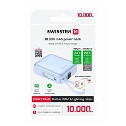 Swissten Power bank Space 10000mAh s integrovanými kabely USB-C a Lightning, modrá