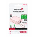 Swissten Power bank Space 10000mAh s integrovanými kabely USB-C a Lightning, růžová