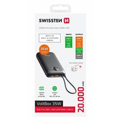 SWISSTEN POWER BANK VOLTBOX 35W 20000 mAh S INTEGROVANÝM USB-C A SVETELNÝMI KÁBLAMI ČIERNA