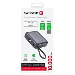 Swissten powerbanka 10000 mAh s kabely, stříbrná