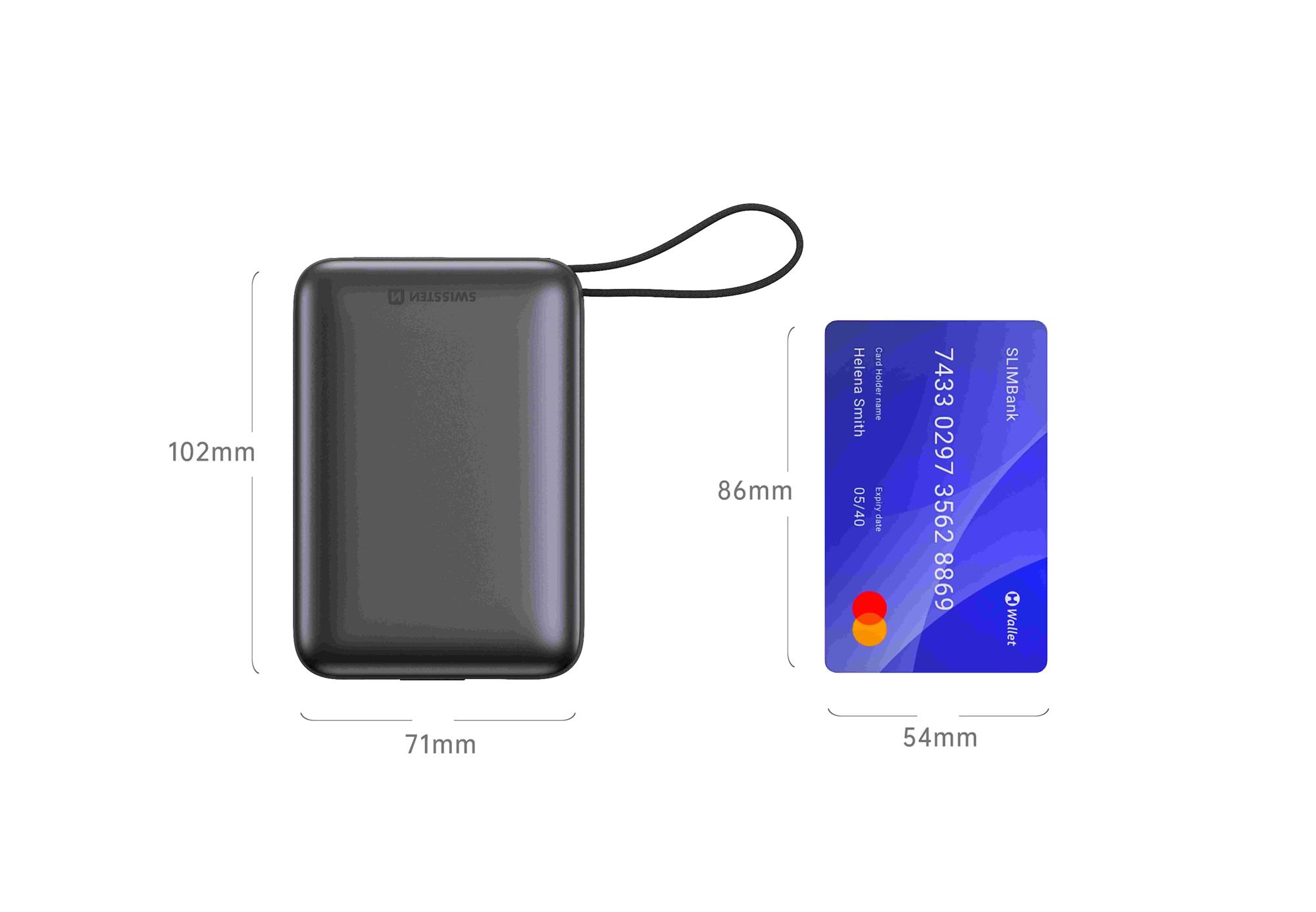 Swissten powerbanka 20000 mAh s kabely, stříbrná