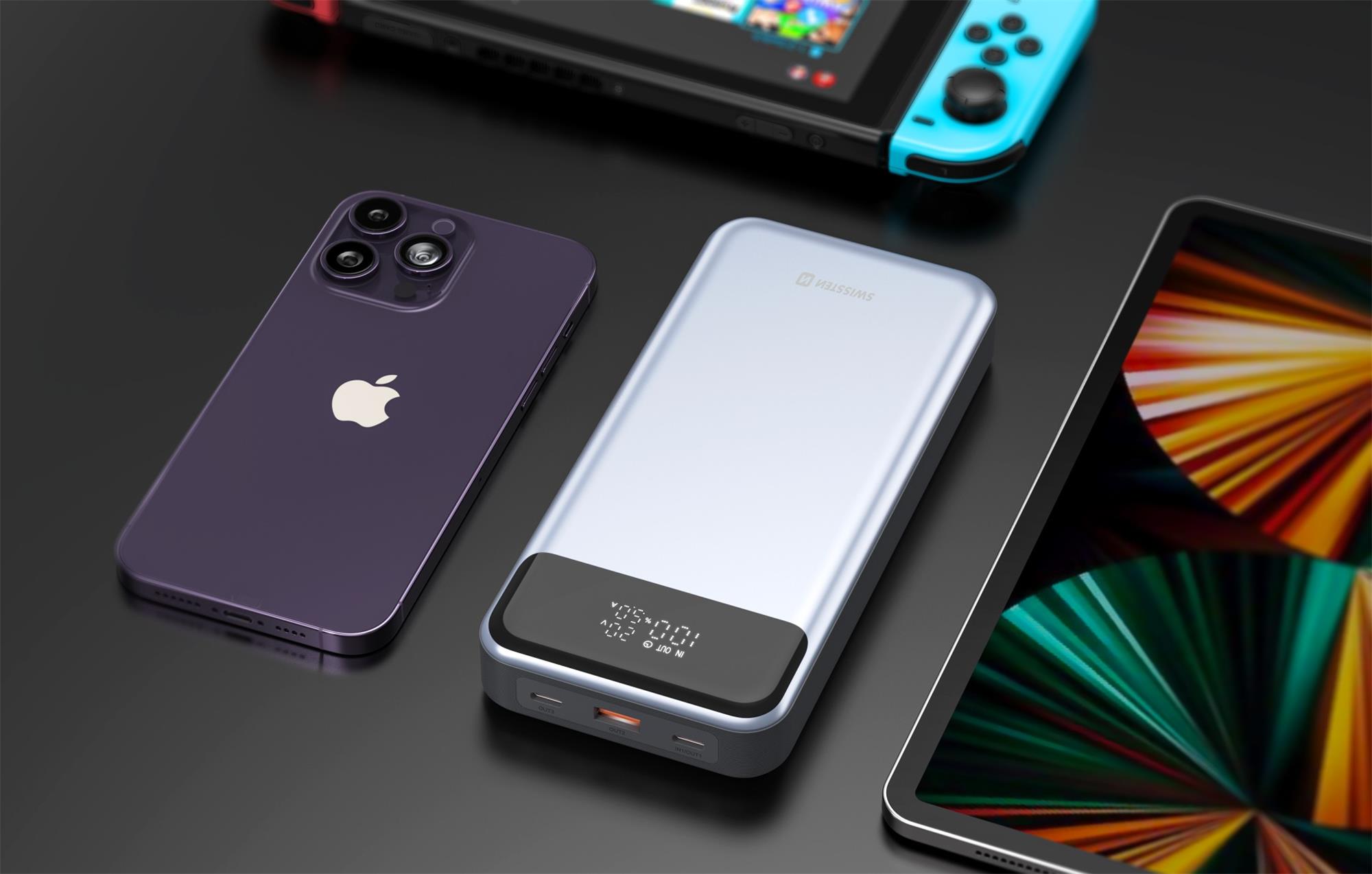 Swissten powerbanka notebook 30000 mAh, šedá