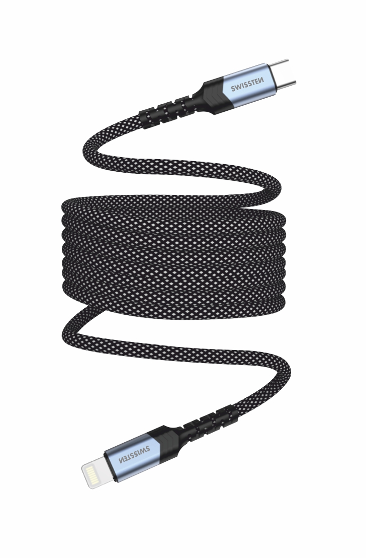Swissten samonavíjecí magnetický kabel USB-C/Lightning 1m