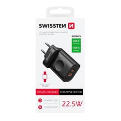 SWISSTEN síťový adaptér 1xUSB-A, 1xUSB-C a Apple Watch