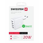 Swissten adaptér 4× USB 20W, bílý  