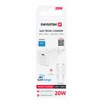 SWISSTEN SÍŤOVÝ ADAPTÉR GaN 1x USB-C 20W POWER DELIVERY BÍLÝ + DATOVÝ KABEL USB-C/USB-C 1,2 M BÍLÝ