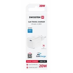SWISSTEN SÍŤOVÝ ADAPTÉR GaN 1x USB-C 20W POWER DELIVERY BÍLÝ