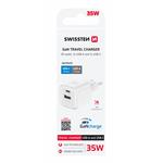 SWISSTEN SÍŤOVÝ ADAPTÉR GaN 1x USB-C 35W PD + 1x USB-A 27W QC BÍLÝ