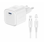 SWISSTEN SÍŤOVÝ ADAPTÉR GaN 1x USB-C 35W POWER DELIVERY BÍLÝ + DATOVÝ KABEL USB-C/LIGHTNING 1,2 M BÍLÝ