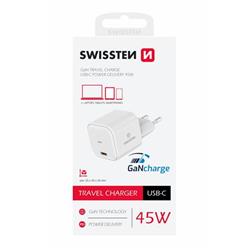 SWISSTEN Síťový Adaptér GaN 1x Usb-C 45w Power Delivery bílý