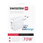 SWISSTEN SÍŤOVÝ ADAPTÉR GaN 2x USB-C + 1x USB 70W