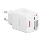 SWISSTEN SÍŤOVÝ ADAPTÉR SlideCHARGE GaN 30W, 1x USB-A 18W SE ZATAHOVACÍM USB-C KABELEM 0.75 M BÍLÝ