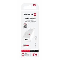 SWISSTEN SÍŤOVÝ ADAPTÉR SMART IC 1x USB 1A POWER + DATOVÝ KABEL USB / MICRO USB 1,2 M BÍLÝ