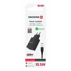 SWISSTEN SÍŤOVÝ ADAPTÉR SMART IC 2x USB 2,1A POWER + DATOVÝ KABEL USB / MICRO USB 1,2 M ČERNÝ