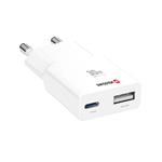SWISSTEN TENKÝ SÍŤOVÝ ADAPTÉR GaN USB-C + USB-A 30W BÍLÝ