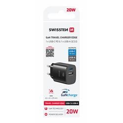 Swissten Tenký síťový adaptér GaN USB-C + USB-A 30W, bílý