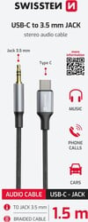 Swissten Textile audio adaptér USB-C/3,5 mm jack, 1,5 m, čierny