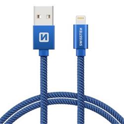SWISSTEN Textile Lightning, datový kabel, modrý, 0,2 m 71523108 - Mobilní telefony - příslušenství