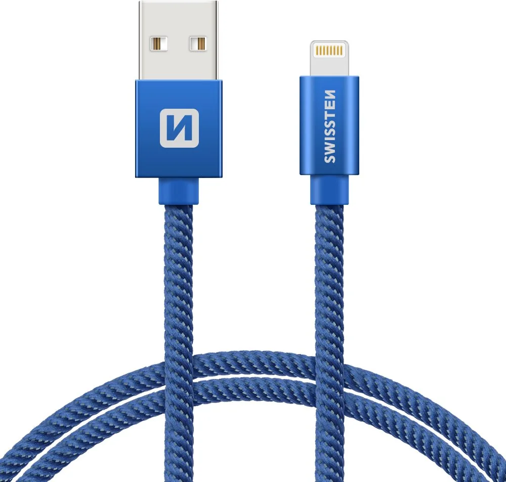 SWISSTEN Textile Lightning, datový kabel, modrý, 1,2 m (71523208