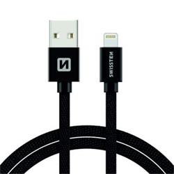 SWISSTEN Textile Lightning MFi, datový kabel, černý, 1,2 m