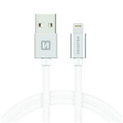 SWISSTEN Textile Lightning MFi, datový kabel, stříbrný, 1,2 m