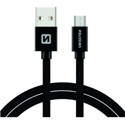SWISSTEN Textile Micro USB, dátový kábel, čierny, 2 m 71522301