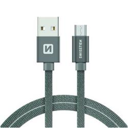 SWISSTEN Textile Micro USB, datový kabel, šedý, 1,2 m