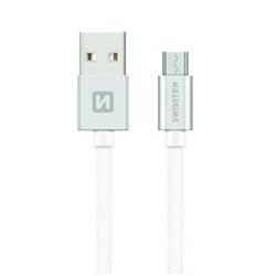 SWISSTEN Textile Micro USB, datový kabel, stříbrný, 0,2 m