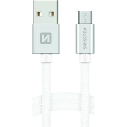 SWISSTEN Textile Micro USB, dátový kábel, strieborný, 2 m 71522303