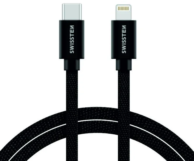 SWISSTEN Textile USB-C / Apple Lightning, datový kabel, černý, 1,2m