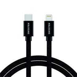 SWISSTEN Textile USB-C / Apple Lightning, datový kabel, černý, 1,2m