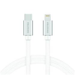 SWISSTEN Textile USB-C / Apple Lightning, datový kabel, stříbrný, 1,2m