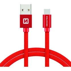 SWISSTEN Textile USB-C, dátový kábel, červený, 1,2 m 71521206