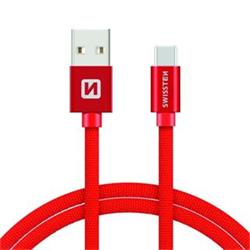 SWISSTEN Textile USB-C, datový kabel, červený, 3 m