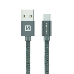 SWISSTEN Textile USB-C, datový kabel, šedý, 0,2 m