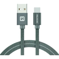 SWISSTEN Textile USB-C, dátový kábel, šedý, 1,2 m 71521202