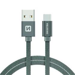 SWISSTEN Textile USB-C, datový kabel, šedý, 1,2 m