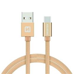 SWISSTEN Textile USB-C, datový kabel, zlatý, 1,2 m