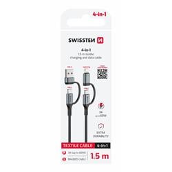 Swissten Textilní datový kabel 4in1 3A 1,5m, černý