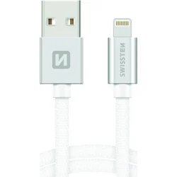 SWISSTEN Textilný Lightning MFi, dátový kábel, strieborný, 2 m