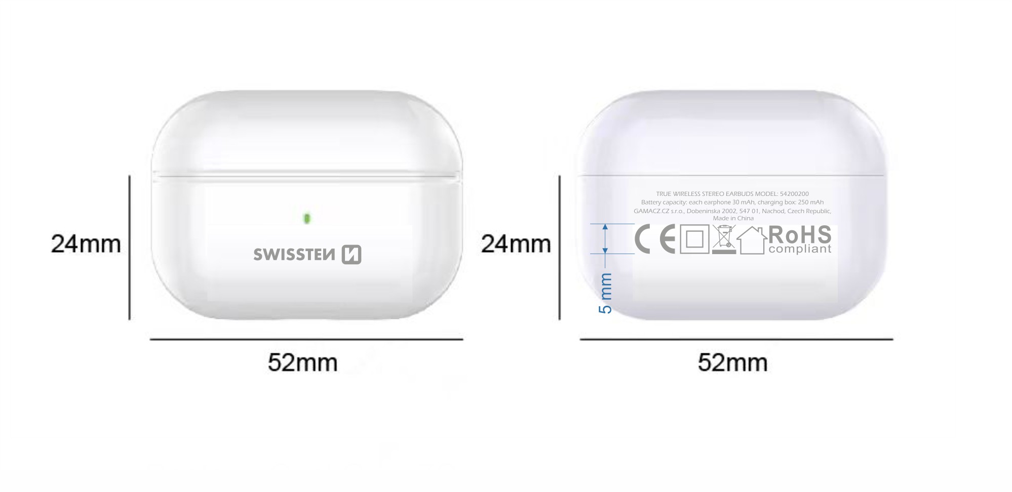 Swissten TWS sluchátka Minipods, bílá