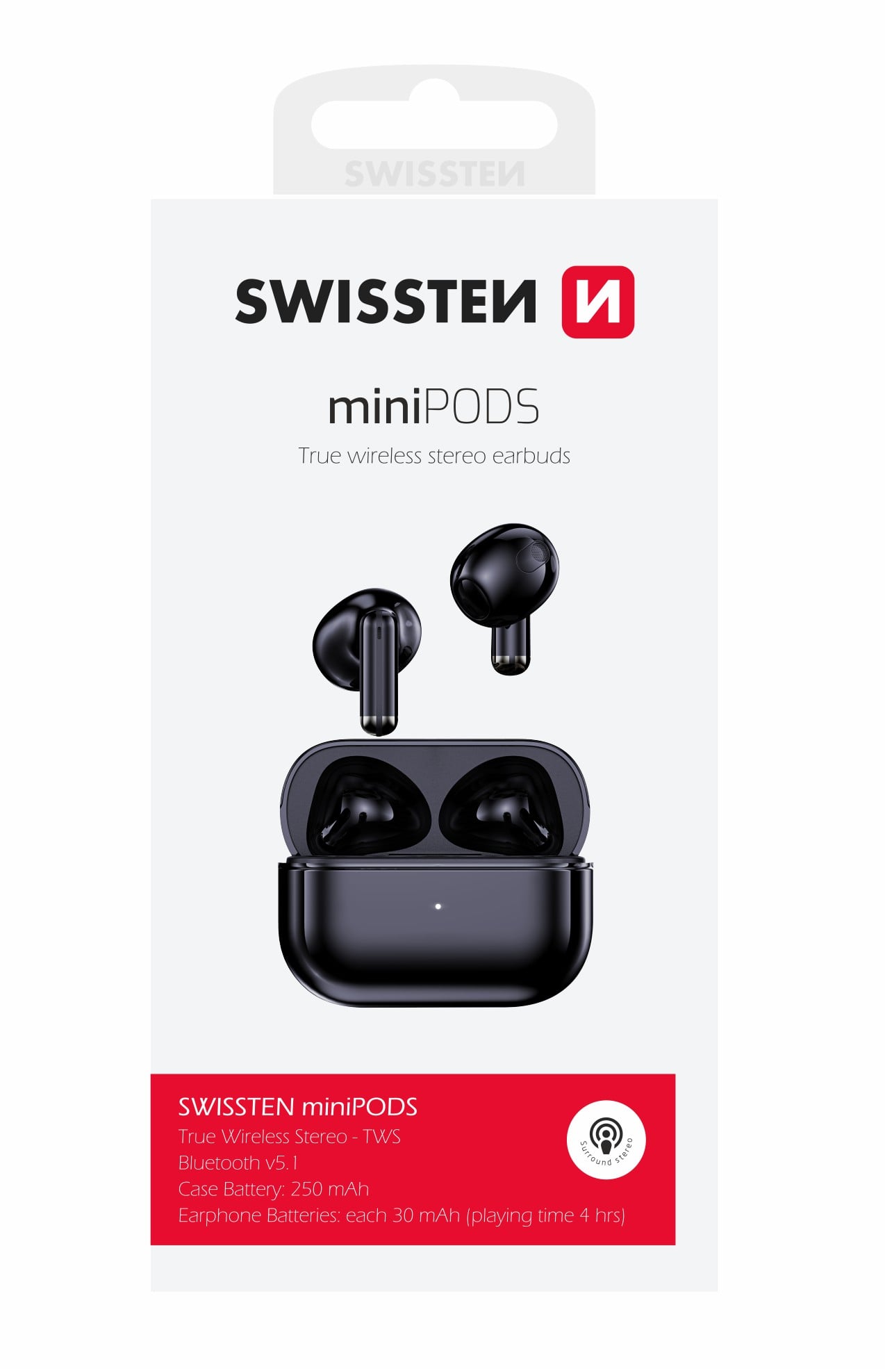 Swissten TWS sluchátka Minipods, černá