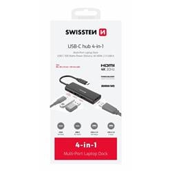 Swissten USB-C hub 4v1, aluminium  