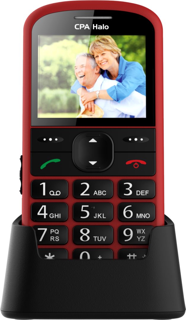 Telefon CPA Halo 21 Senior červený s nabíjecím stojánkem