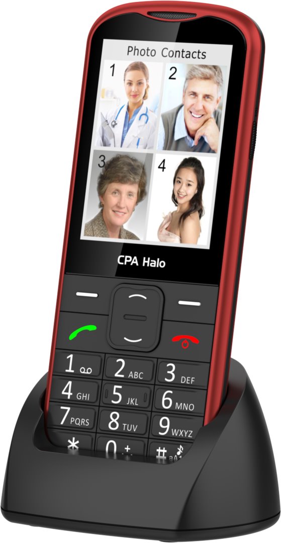 Telefon CPA Halo 28 Senior červený s nabíjecím stojánkem