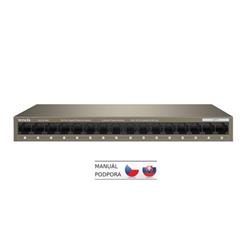 Tenda TEG1016M 16-port Gigabit Switch, 16x 10/100/1000 Mb/s, Fanless, MAC 8K, napájení AC/DC, i zeď