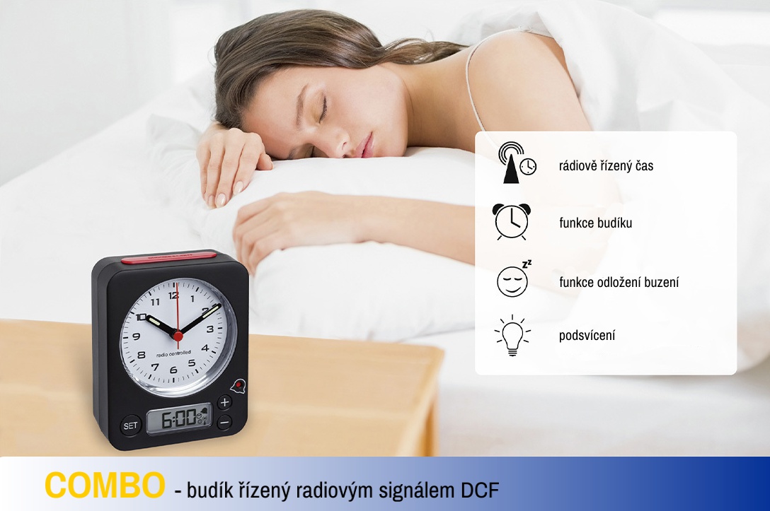 TFA 60.1511.01.07 COMBO - analógový budík s rádiom riadeným časom