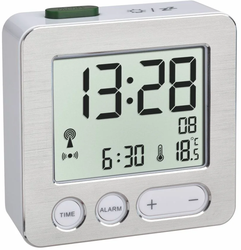 TFA 60.2545.54 - Digitálny budík s rádiom riadeným časom - strieborný