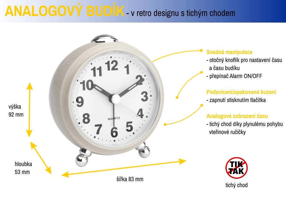 TFA analógový budík 60.1030.09 - béžový TFA60.1030.09