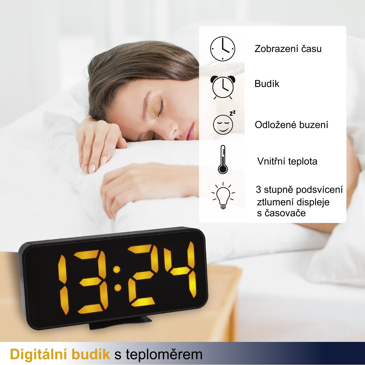 TFA Digitálny budík s teplomerom a veľkými LED číslicami TFA60.2027.01